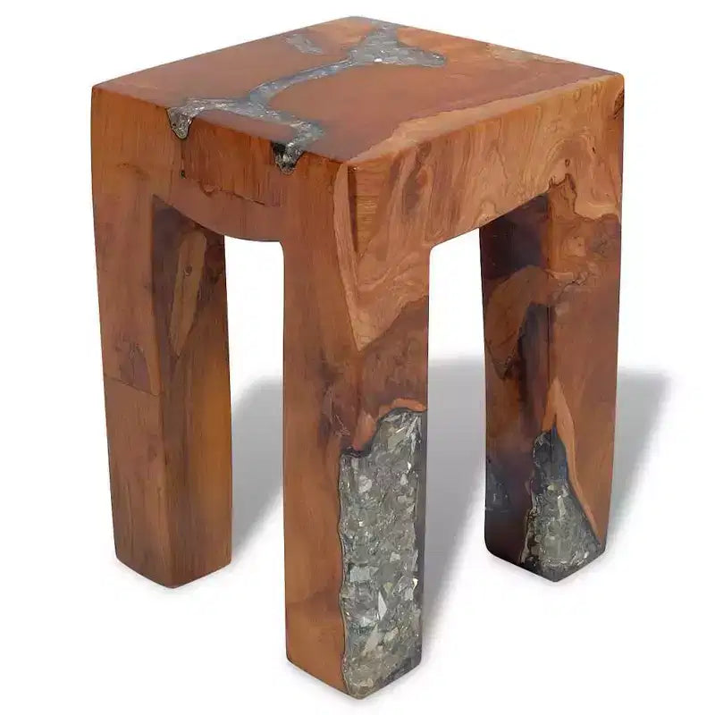 Stool Multicolor Solid Teak Wood and Resin