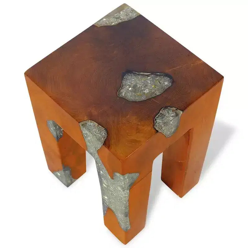 Stool Multicolor Solid Teak Wood and Resin