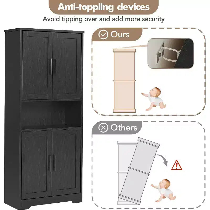 70 in Tall Kitchen Storage Pantry Cabinet with 4 Doors and Adjustable Shelves, Freestanding Cupboard for Dining Room, Bathroom, Laundry Room