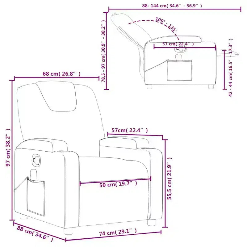 Massage Recliner Chair with 6-Point Vibration, Adjustable, Cream Leather