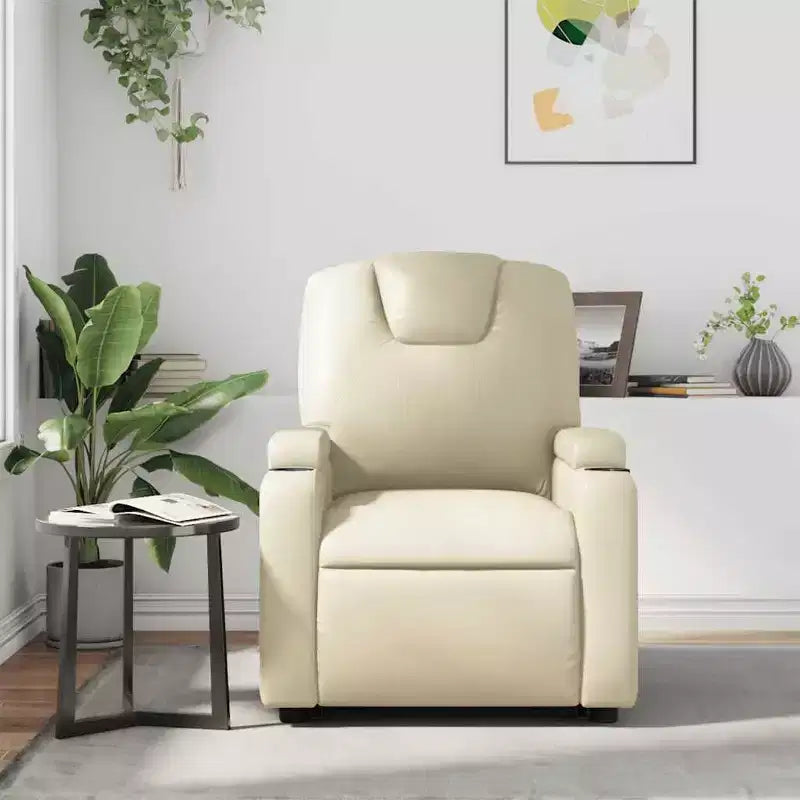 Massage Recliner Chair with 6-Point Vibration, Adjustable, Cream Leather