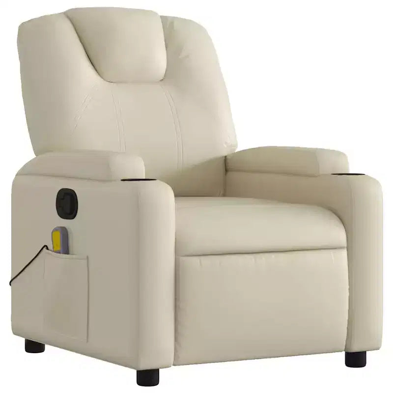 Massage Recliner Chair with 6-Point Vibration, Adjustable, Cream Leather