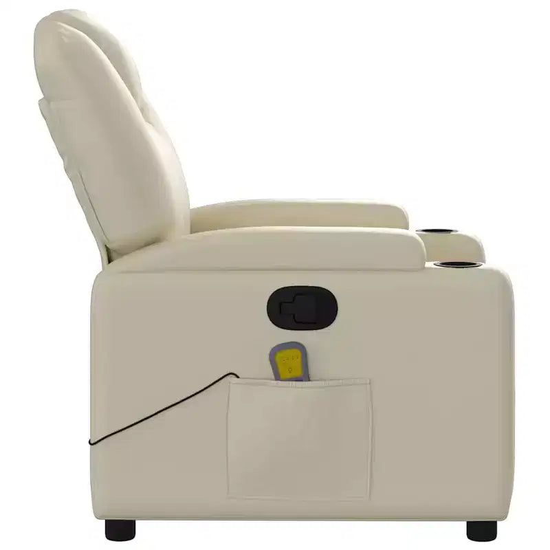 Massage Recliner Chair with 6-Point Vibration, Adjustable, Cream Leather
