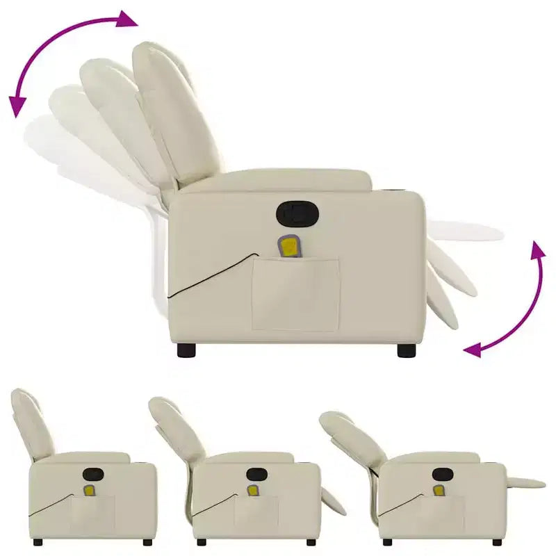 Massage Recliner Chair with 6-Point Vibration, Adjustable, Cream Leather