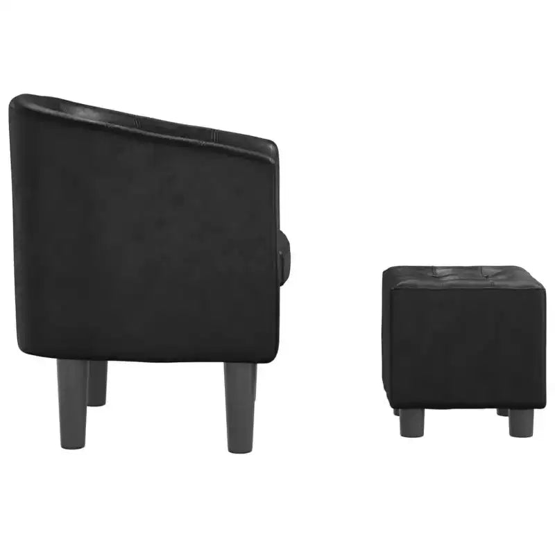 Modern Tub Chair with Footstool, Faux Leather Seating for Living Room, Bedroom, Guest Room or Office, Black