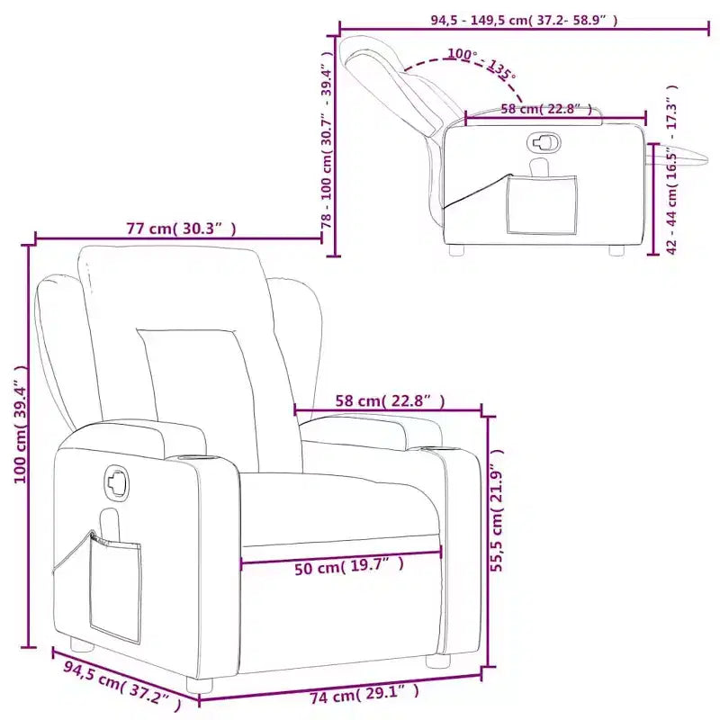 Massage Recliner Chair, Black Fabric (100% Polyester), Metal and Plywood
