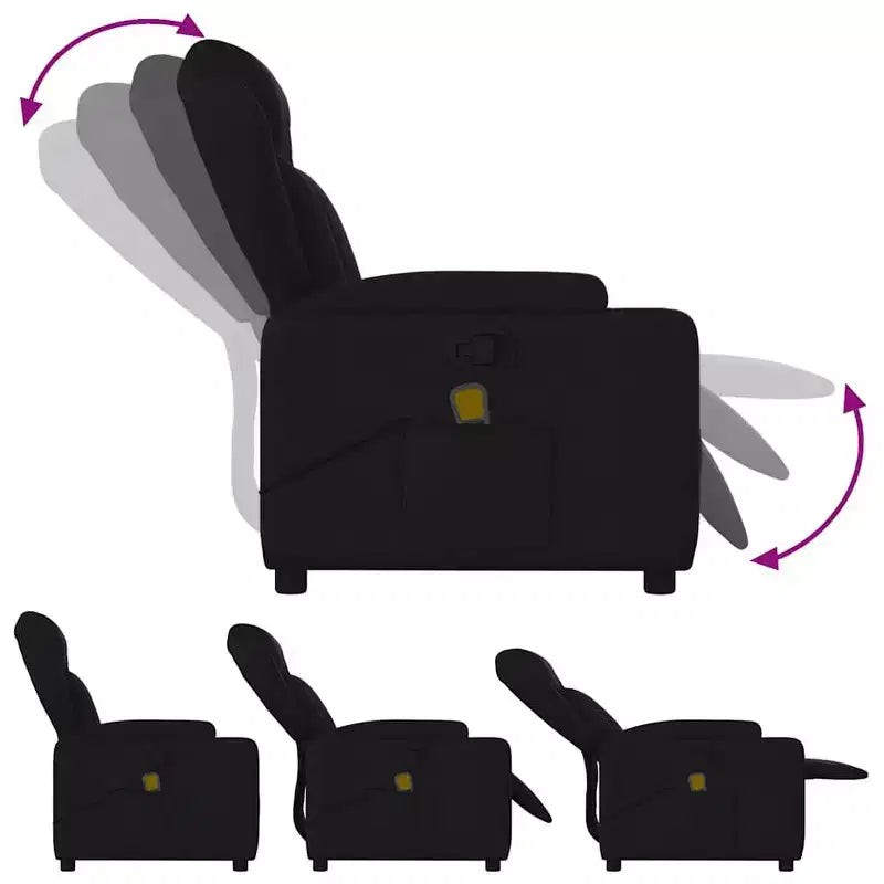 Massage Recliner Chair, Black Fabric (100% Polyester), Metal and Plywood
