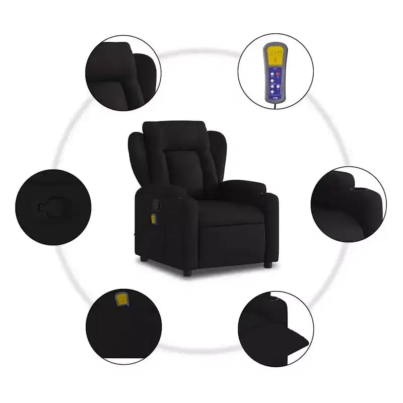 Massage Recliner Chair, Black Fabric (100% Polyester), Metal and Plywood