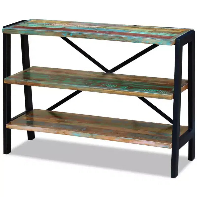 Solid Reclaimed Wood Sideboard with Steel Frame, Handmade Vintage-Style Side Table with Three Shelves, Multicolor