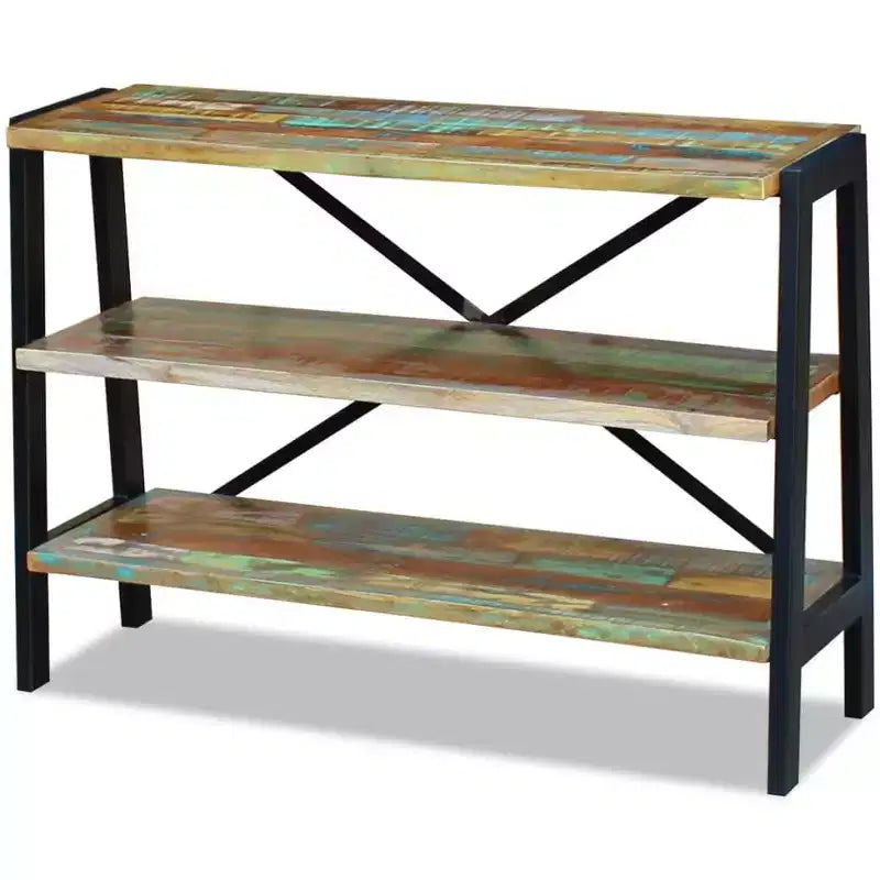 Solid Reclaimed Wood Sideboard with Steel Frame, Handmade Vintage-Style Side Table with Three Shelves, Multicolor