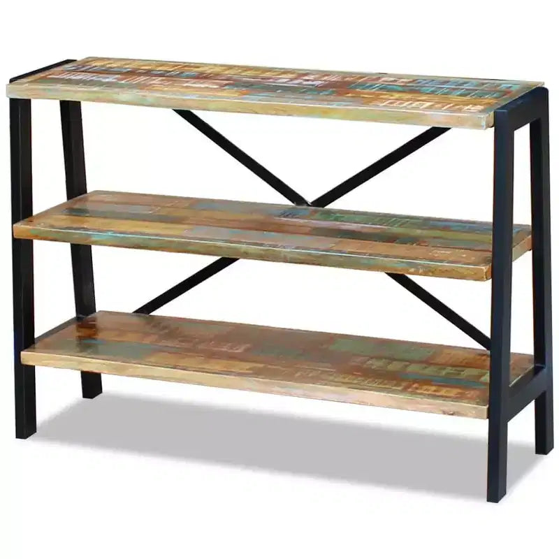 Solid Reclaimed Wood Sideboard with Steel Frame, Handmade Vintage-Style Side Table with Three Shelves, Multicolor