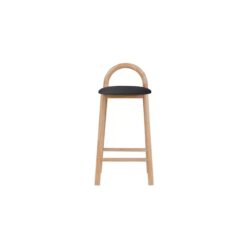 Black Vegan Leather Counter Stool, Natural Wood Frame