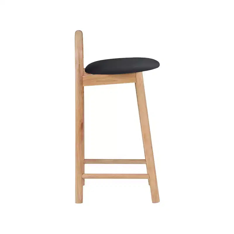 Black Vegan Leather Counter Stool, Natural Wood Frame