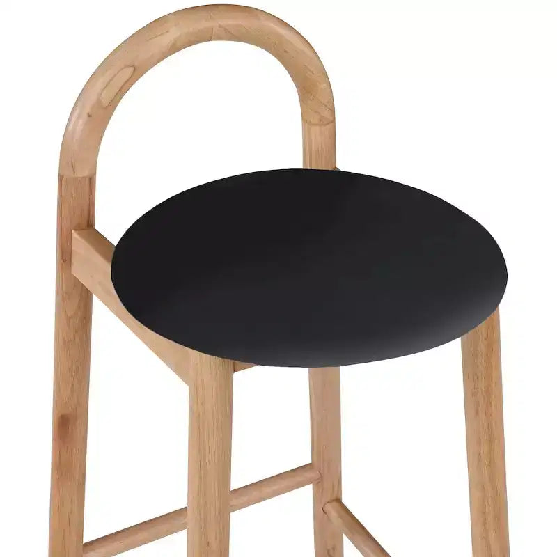 Black Vegan Leather Counter Stool, Natural Wood Frame