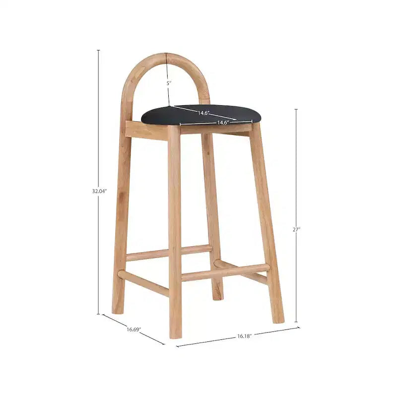 Black Vegan Leather Counter Stool, Natural Wood Frame