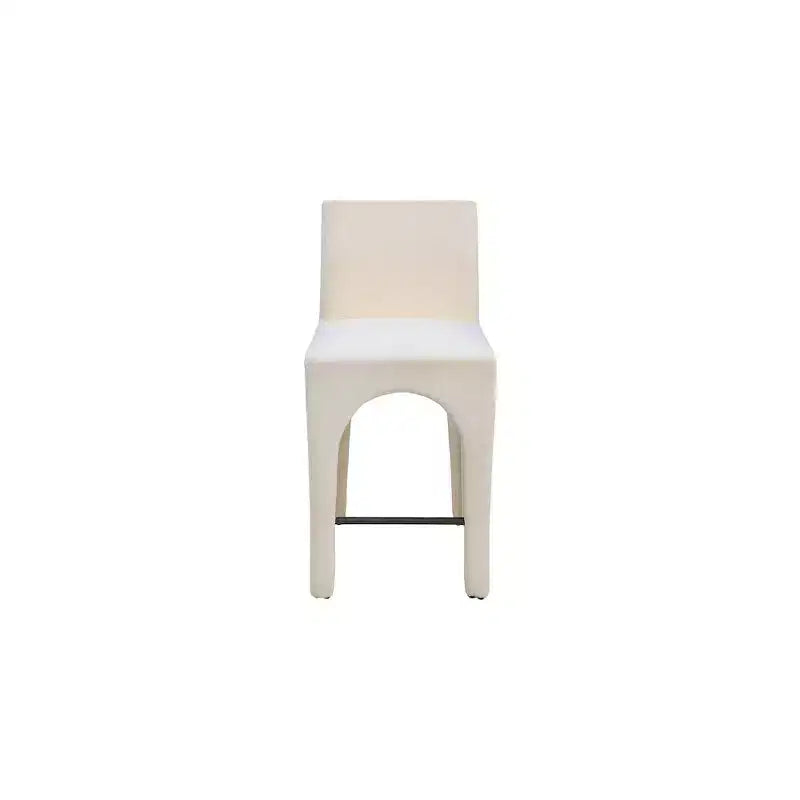 Beige Linen Textured Fabric Counter Stool, Art Deco Design
