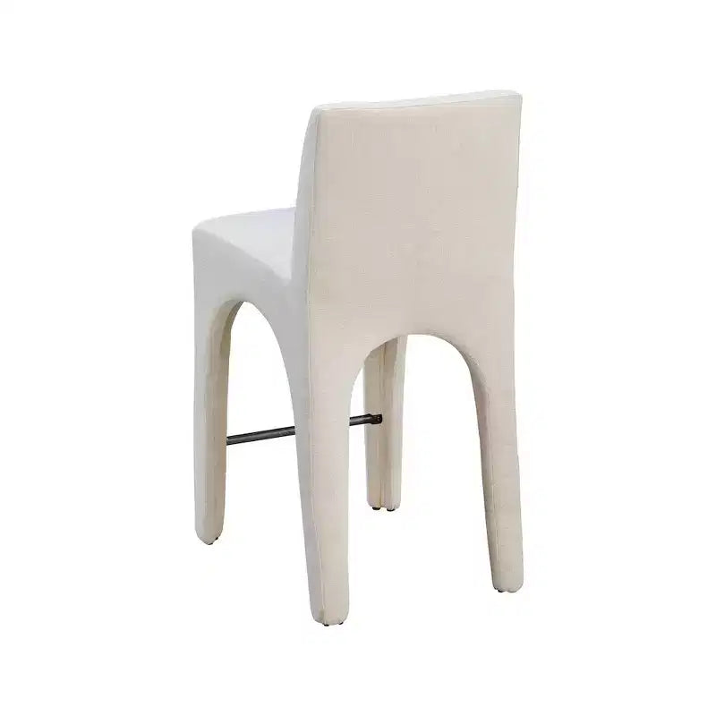 Beige Linen Textured Fabric Counter Stool, Art Deco Design