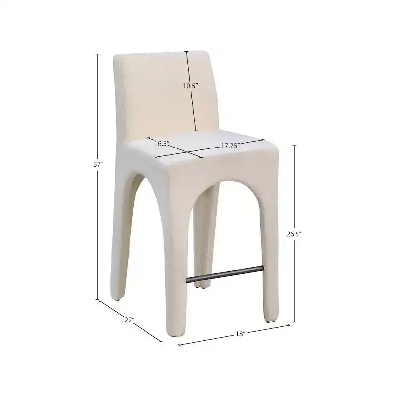 Beige Linen Textured Fabric Counter Stool, Art Deco Design