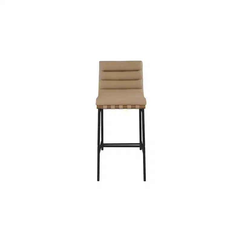Tan Vegan Leather Bar Stool with Matte Black Metal Frame