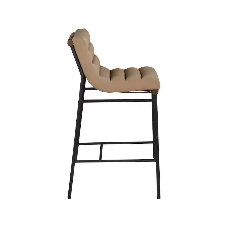 Tan Vegan Leather Bar Stool with Matte Black Metal Frame