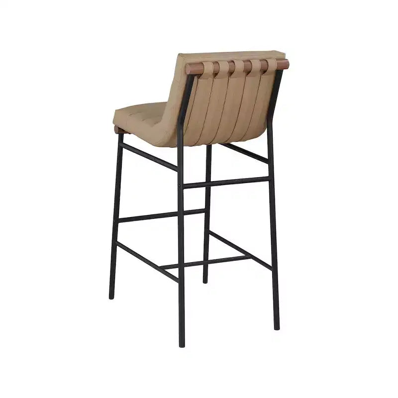Tan Vegan Leather Bar Stool with Matte Black Metal Frame