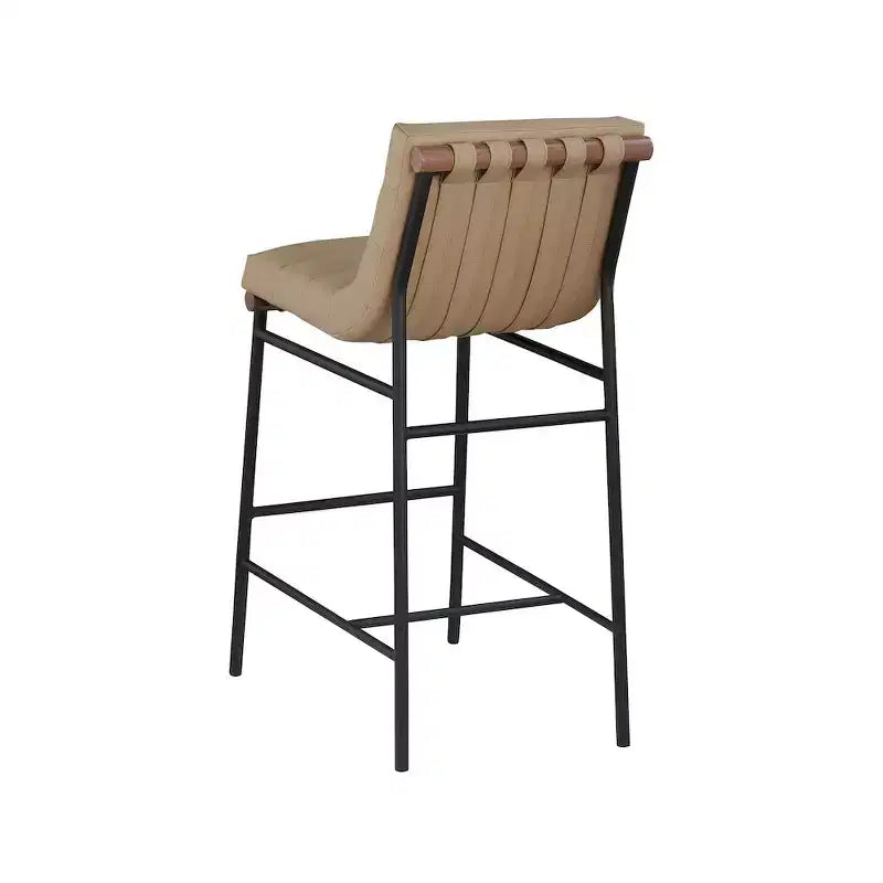 Tan Vegan Leather Bar Stool with Matte Black Metal Frame