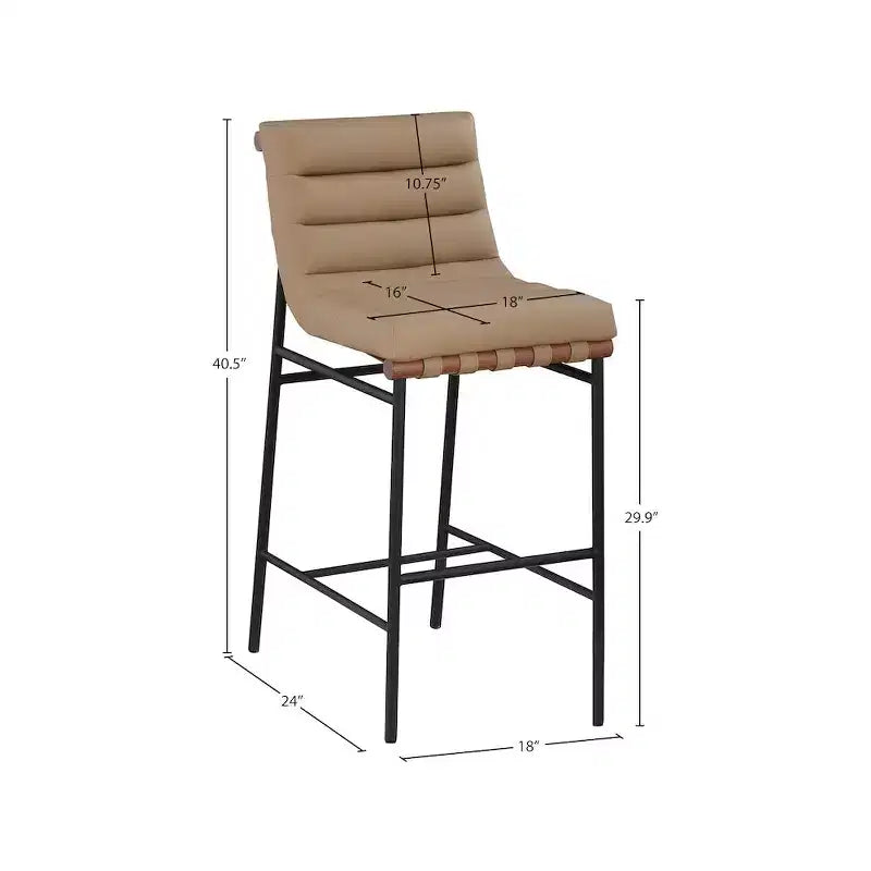 Tan Vegan Leather Bar Stool with Matte Black Metal Frame