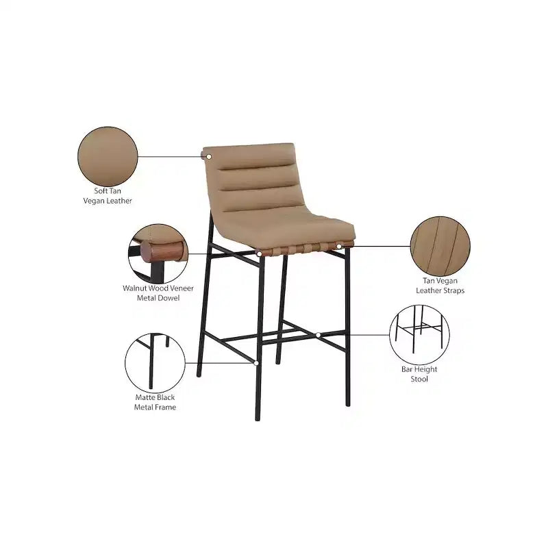 Tan Vegan Leather Bar Stool with Matte Black Metal Frame