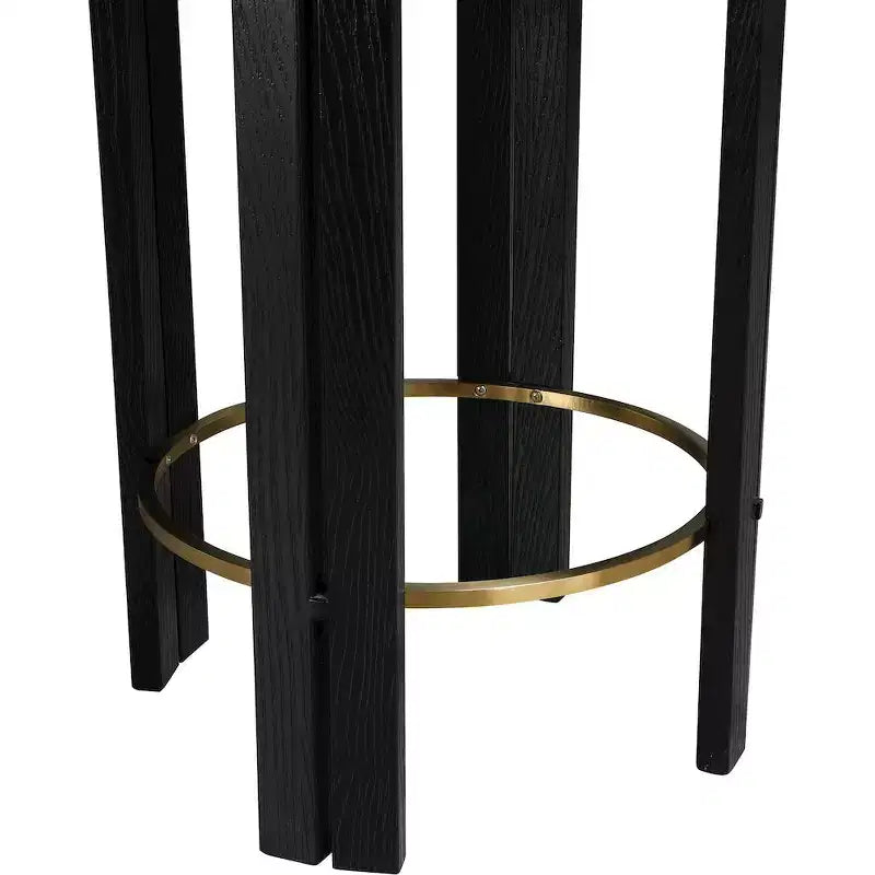 Black Vegan Leather Backless Counter Stool with Brushed Brass Footrest