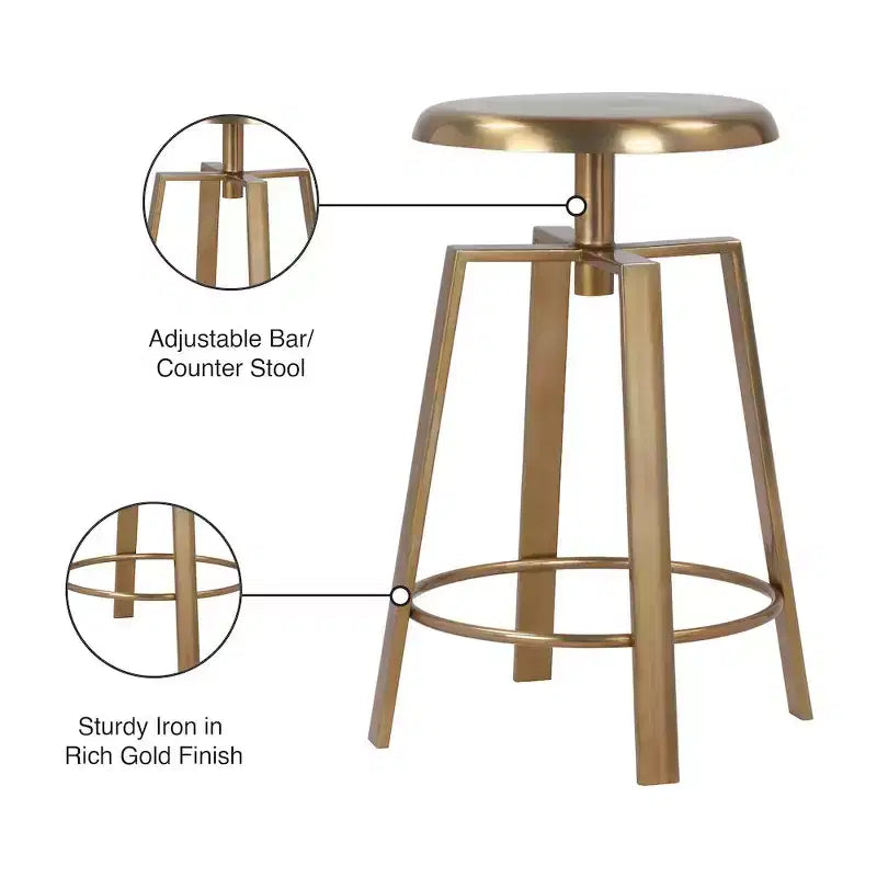 Gold Iron Adjustable Counter/Bar Stool, 24"-29" Height