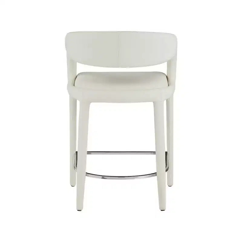 Cream Vegan Leather Counter Stool, Fully Upholstered