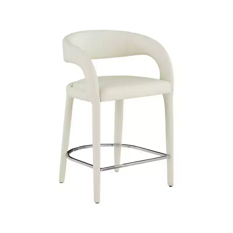 Cream Vegan Leather Counter Stool, Fully Upholstered