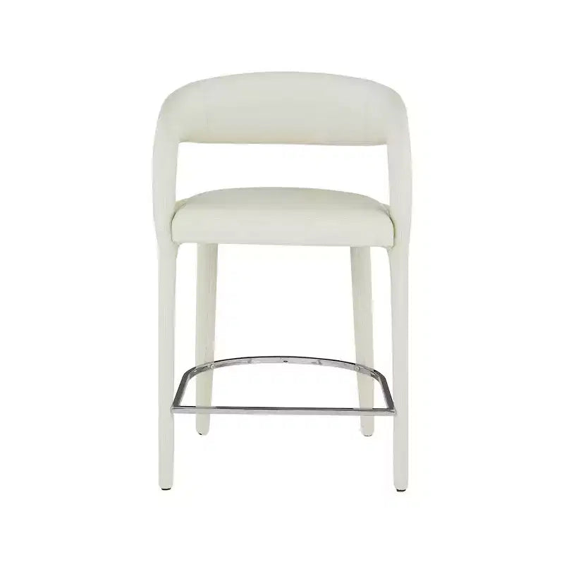 Cream Vegan Leather Counter Stool, Fully Upholstered