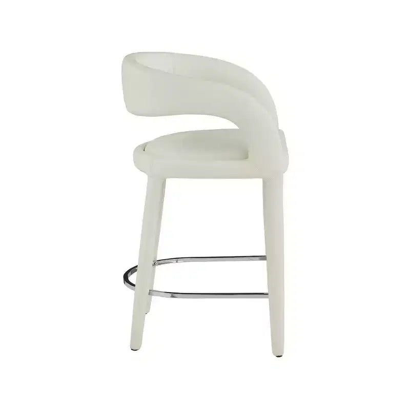 Cream Vegan Leather Counter Stool, Fully Upholstered
