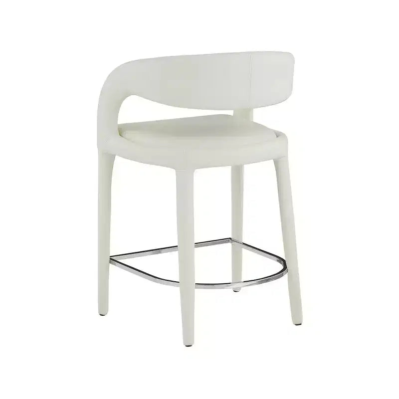 Cream Vegan Leather Counter Stool, Fully Upholstered