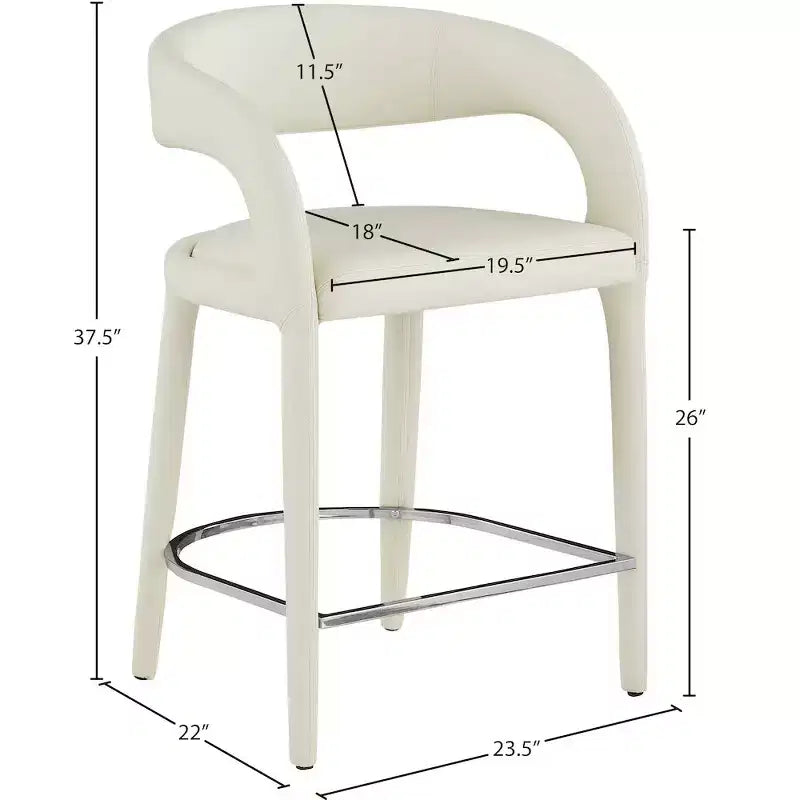 Cream Vegan Leather Counter Stool, Fully Upholstered