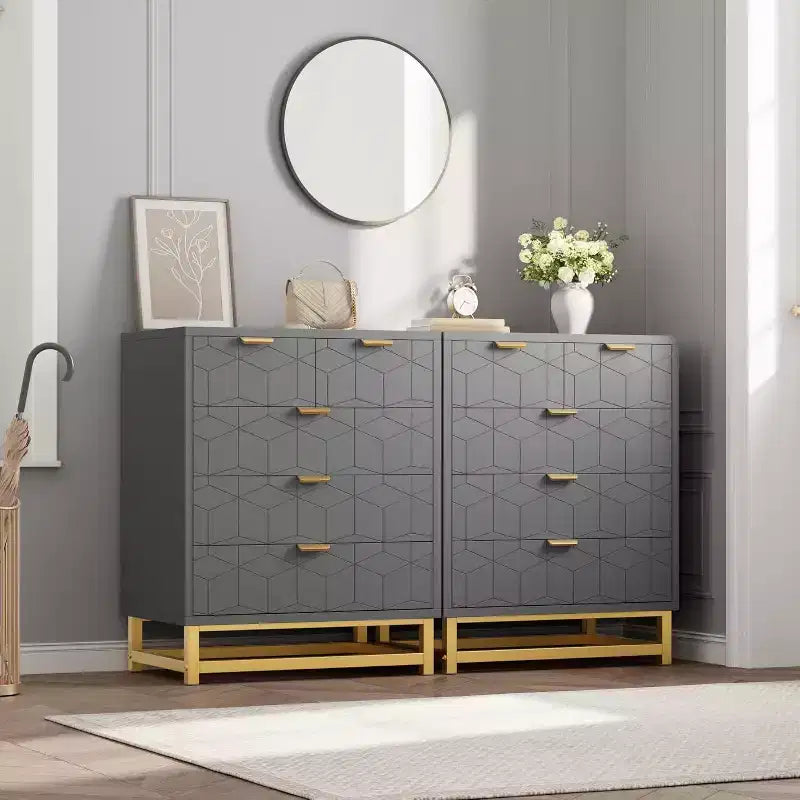 Grey 5-Drawer Dresser with Metal Base - Modern Chest of Drawers for Bedroom, Living Room & Closet Organization