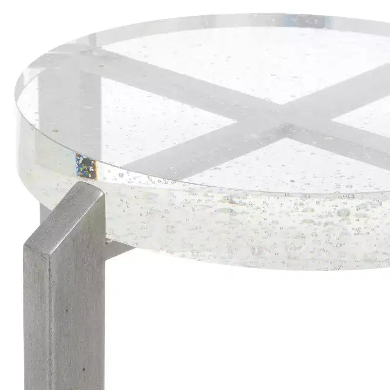 Round Bubble Glass Accent Table, Silver/Clear