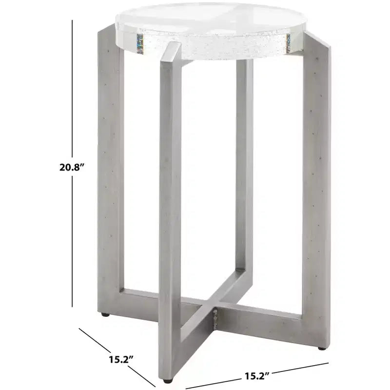 Round Bubble Glass Accent Table, Silver/Clear