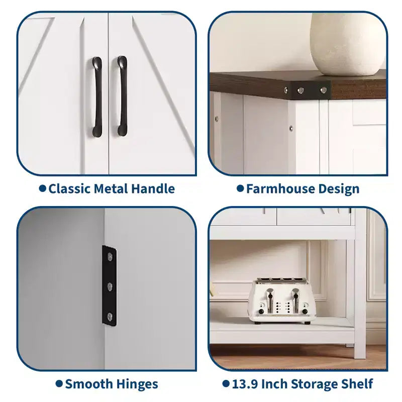 47.2 Farmhouse Console Table, with 2 Drawers, 4-Door and Open Shelf, Coffee Bar Cabinet, Narrow Buffet Sideboard for Kitchen, Hallway, Living Room