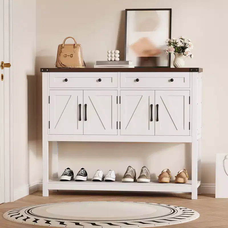 47.2 Farmhouse Console Table, with 2 Drawers, 4-Door and Open Shelf, Coffee Bar Cabinet, Narrow Buffet Sideboard for Kitchen, Hallway, Living Room