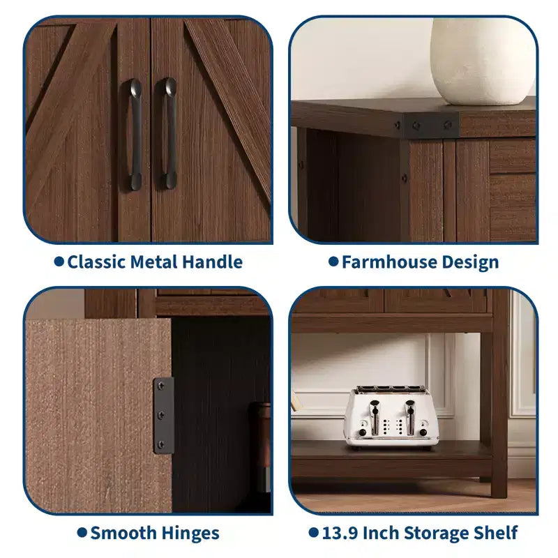 47.2 Farmhouse Console Table, with 2 Drawers, 4-Door and Open Shelf, Coffee Bar Cabinet, Narrow Buffet Sideboard for Kitchen, Hallway, Living Room