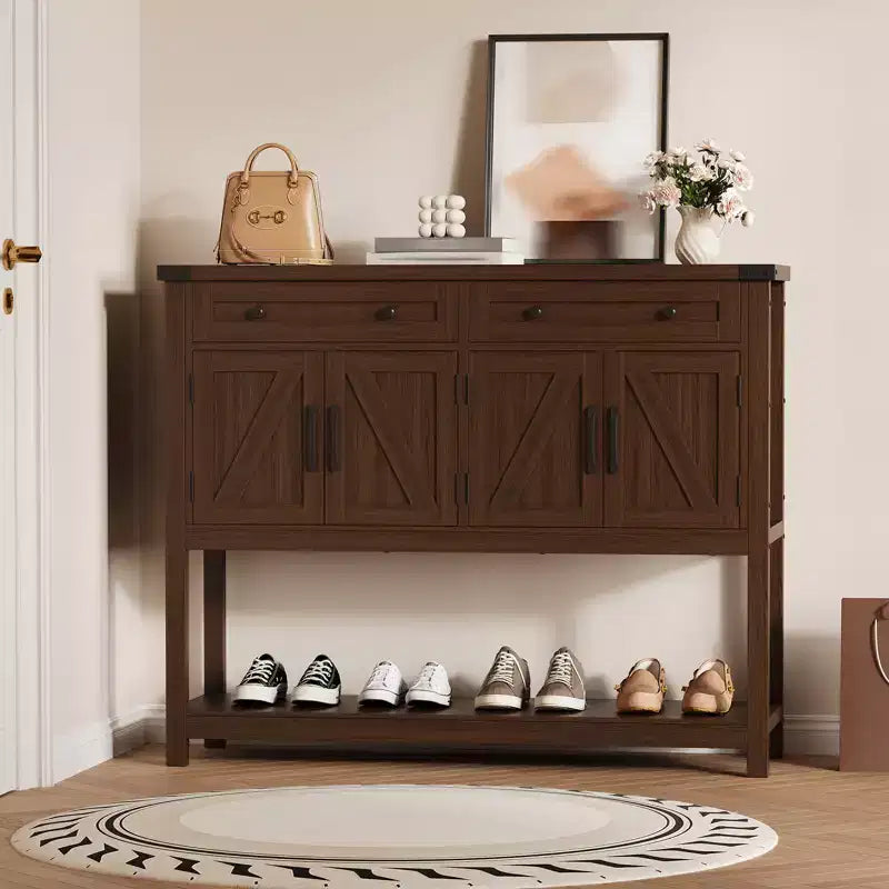 47.2 Farmhouse Console Table, with 2 Drawers, 4-Door and Open Shelf, Coffee Bar Cabinet, Narrow Buffet Sideboard for Kitchen, Hallway, Living Room