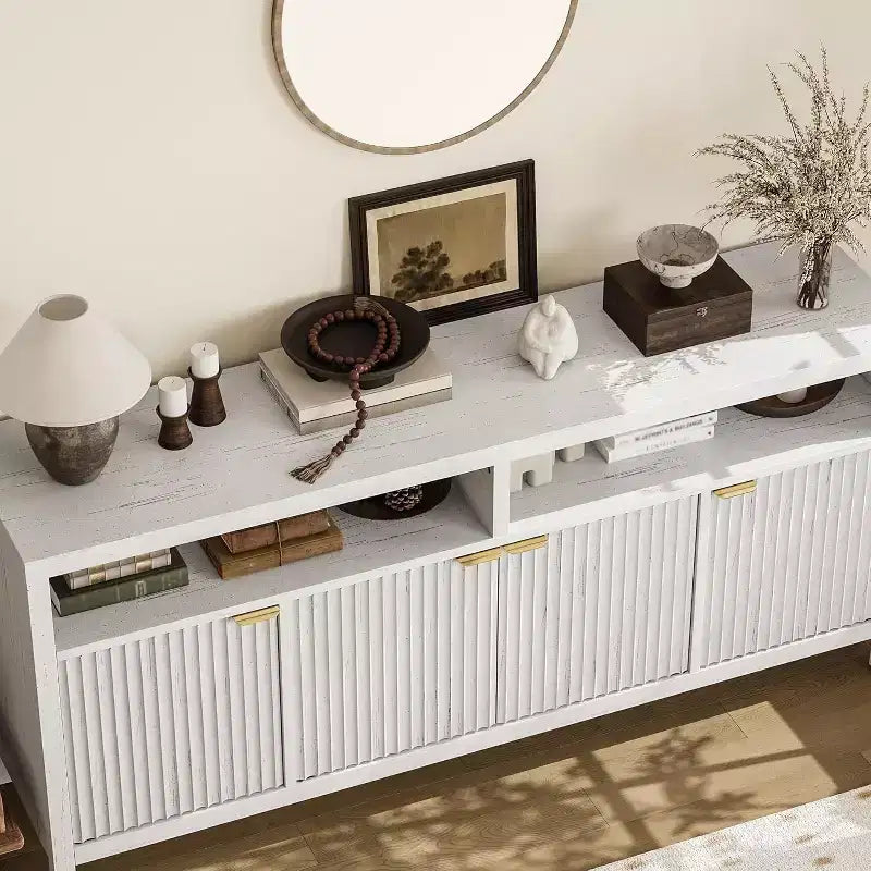 Adjustable 3-layer slotted storage cabinet with doors and handles, designed for kitchens, entrances and dining rooms