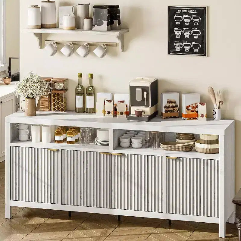 Adjustable 3-layer slotted storage cabinet with doors and handles, designed for kitchens, entrances and dining rooms