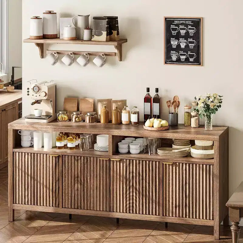 Adjustable 3-layer slotted storage cabinet with doors and handles, designed for kitchens, entrances and dining rooms