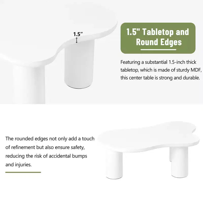 Cloud Coffee Table, Cream Style Irregular End Table with 3 Sturdy Legs, Round Edge