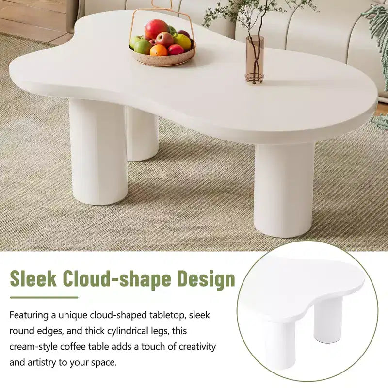Cloud Coffee Table, Cream Style Irregular End Table with 3 Sturdy Legs, Round Edge
