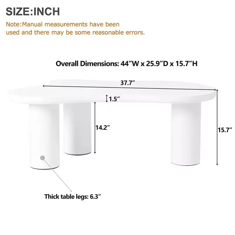Cloud Coffee Table, Cream Style Irregular End Table with 3 Sturdy Legs, Round Edge
