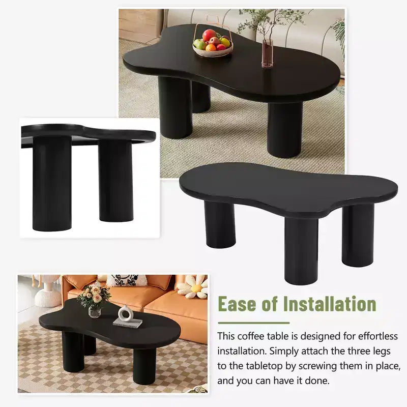 Cloud Coffee Table, Cream Style Irregular End Table with 3 Sturdy Legs, Round Edge